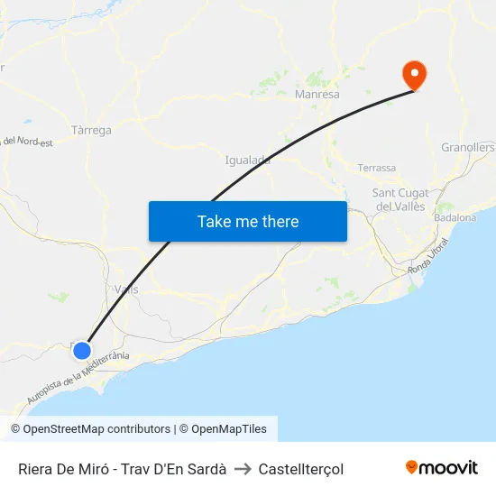Riera De Miró - Trav D'En Sardà to Castellterçol map