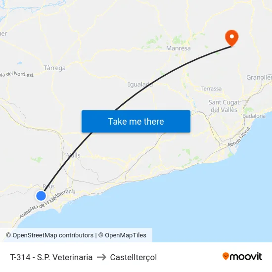 T-314 - S.P. Veterinaria to Castellterçol map