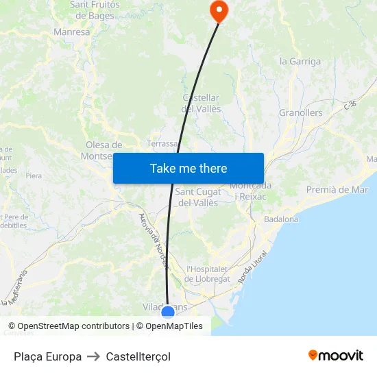 Plaça Europa to Castellterçol map