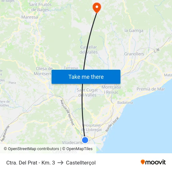 Ctra. Del Prat - Km. 3 to Castellterçol map