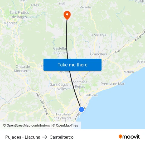 Pujades - Llacuna to Castellterçol map