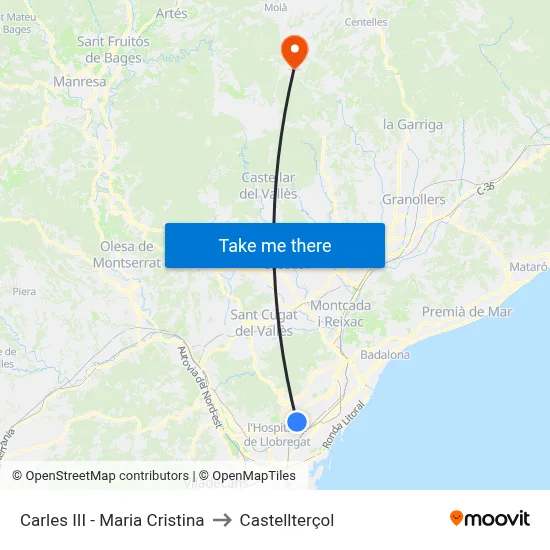 Carles III - Maria Cristina to Castellterçol map