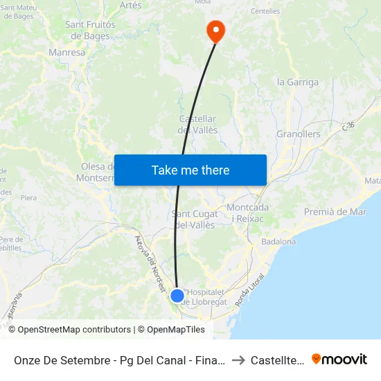 Onze De Setembre - Pg Del Canal - Final Trajecte to Castellterçol map