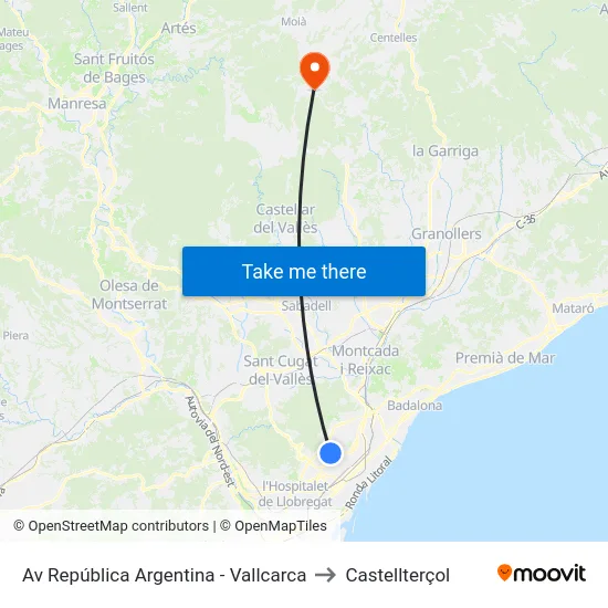Av República Argentina - Vallcarca to Castellterçol map