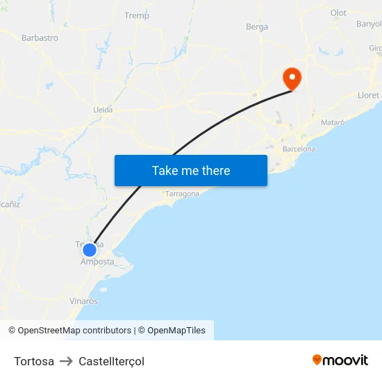 Tortosa to Castellterçol map