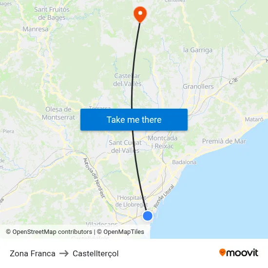 Zona Franca to Castellterçol map