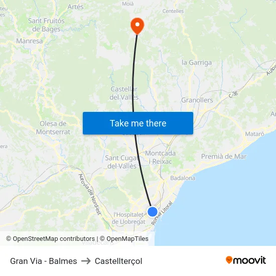 Gran Via - Balmes to Castellterçol map