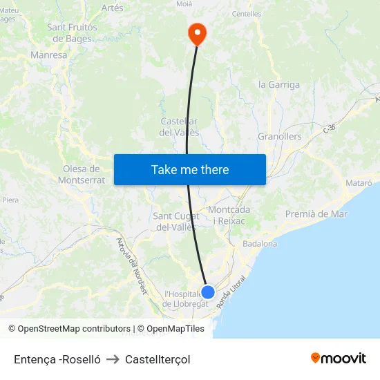 Entença -Roselló to Castellterçol map