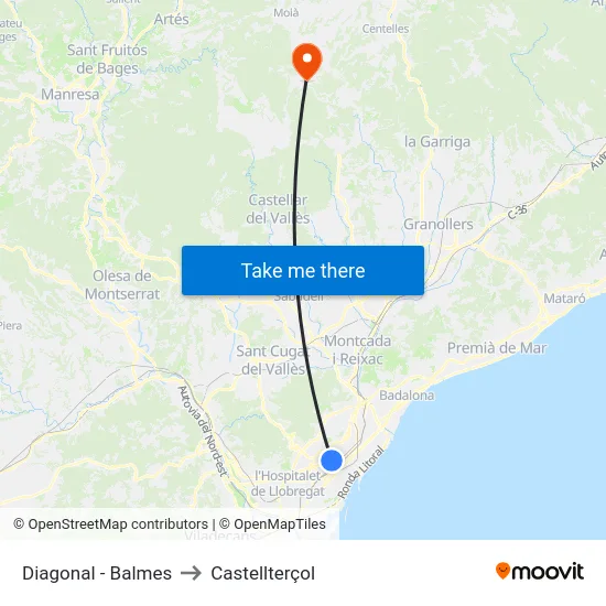 Diagonal - Balmes to Castellterçol map
