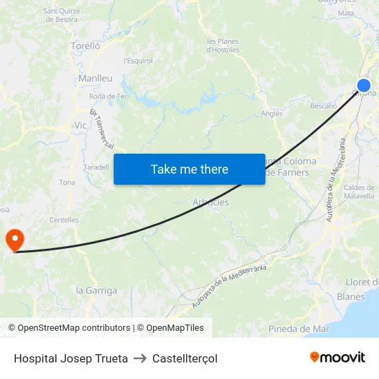 Hospital Josep Trueta to Castellterçol map