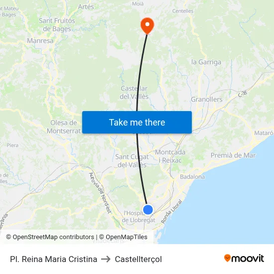 Pl. Reina Maria Cristina to Castellterçol map