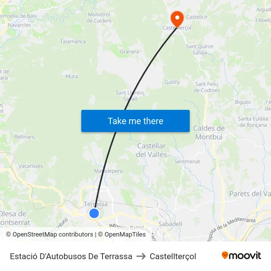 Estació D'Autobusos De Terrassa to Castellterçol map
