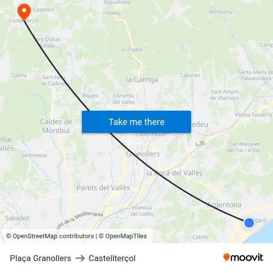 Plaça Granollers to Castellterçol map