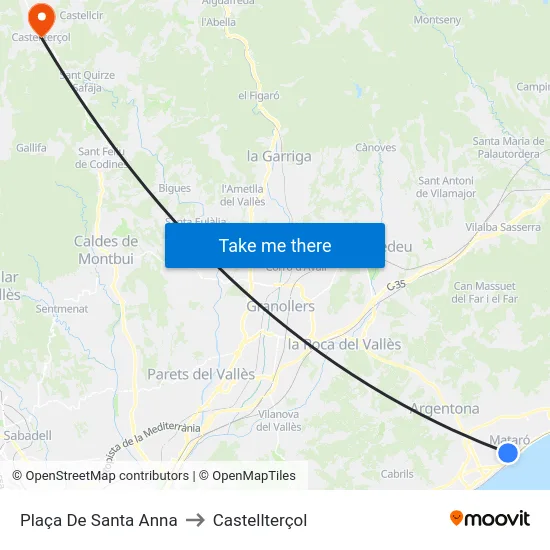 Plaça De Santa Anna to Castellterçol map