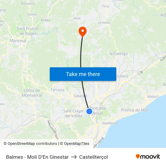 Balmes - Molí D'En Ginestar to Castellterçol map