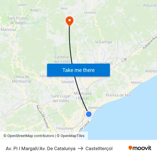 Av. Pi I Margall/Av. De Catalunya to Castellterçol map