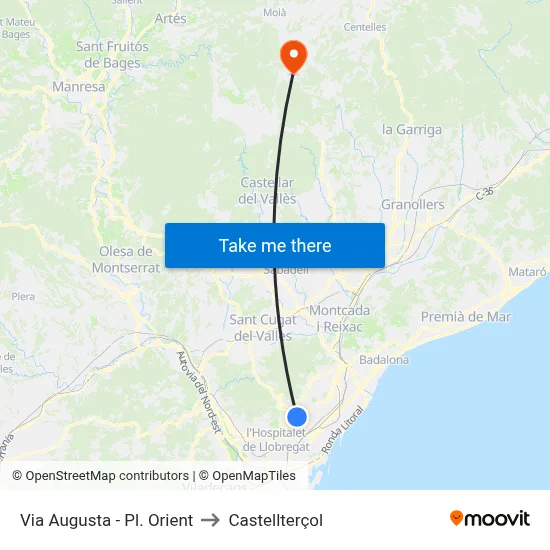 Via Augusta - Pl. Orient to Castellterçol map