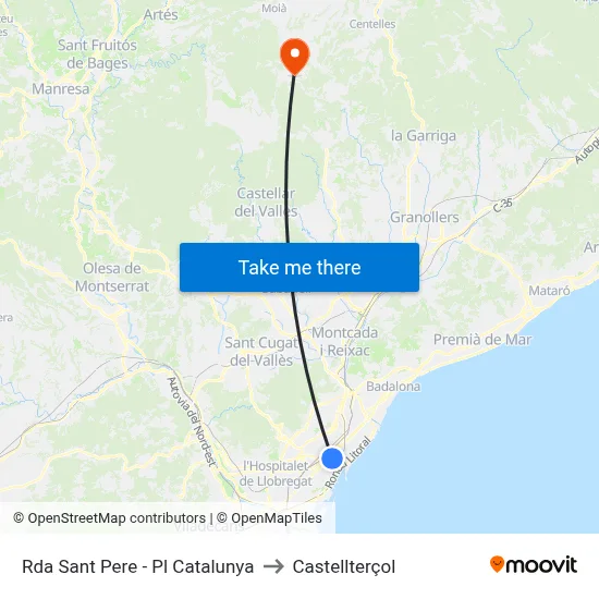 Rda Sant Pere - Pl Catalunya to Castellterçol map