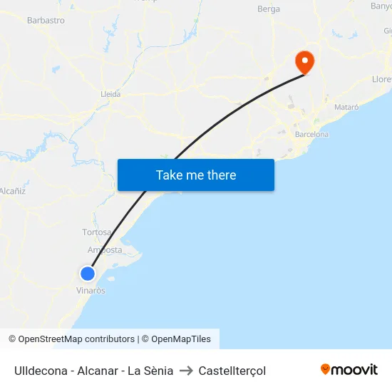 Ulldecona - Alcanar - La Sènia to Castellterçol map
