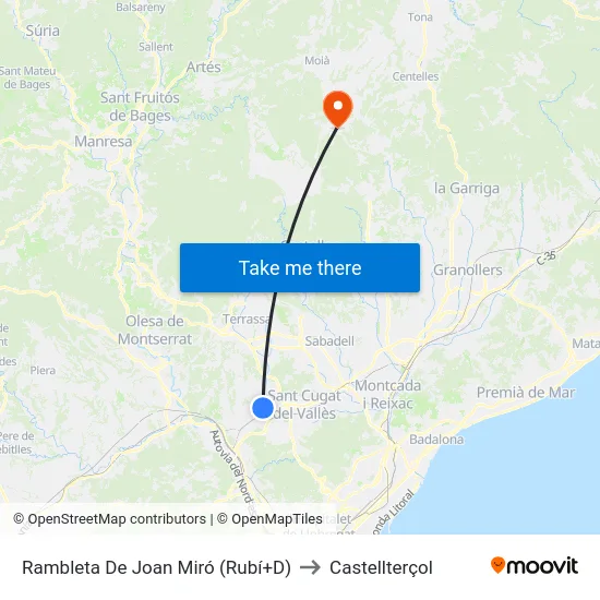 Rambleta De Joan Miró (Rubí+D) to Castellterçol map