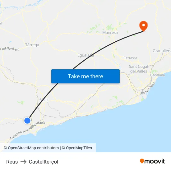 Reus to Castellterçol map