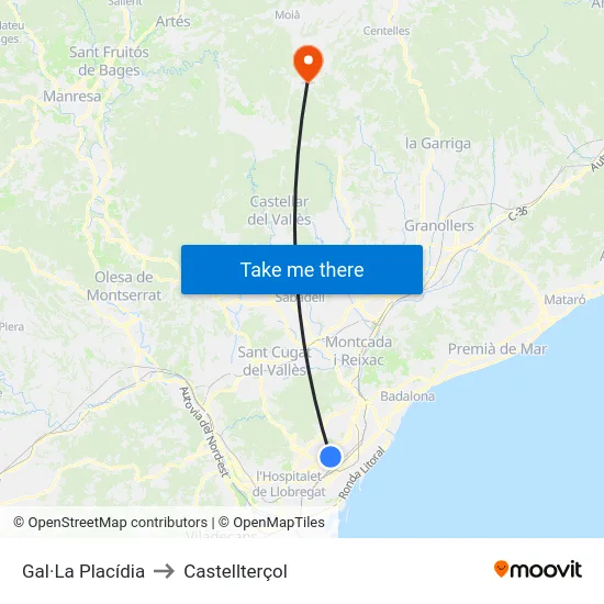 Gal·La Placídia to Castellterçol map