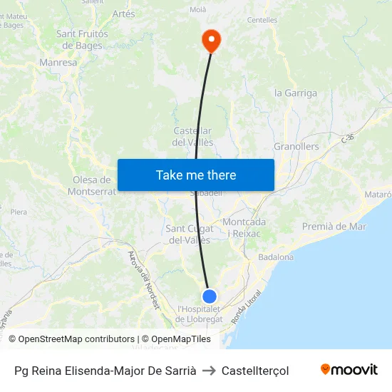 Pg Reina Elisenda-Major De Sarrià to Castellterçol map