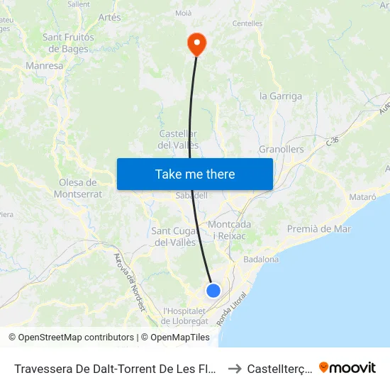Travessera De Dalt-Torrent De Les Flors to Castellterçol map