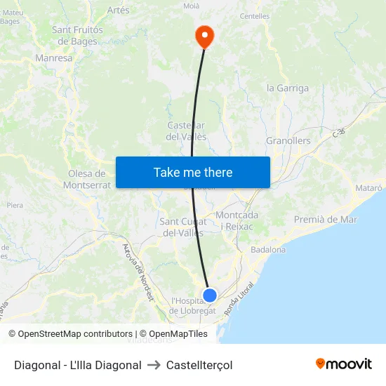Diagonal - L'Illa Diagonal to Castellterçol map