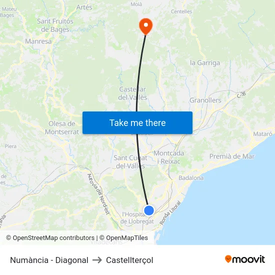 Numància - Diagonal to Castellterçol map