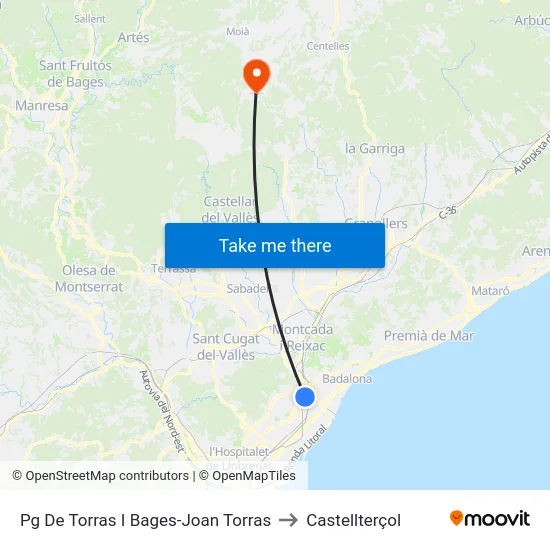 Pg De Torras I Bages-Joan Torras to Castellterçol map