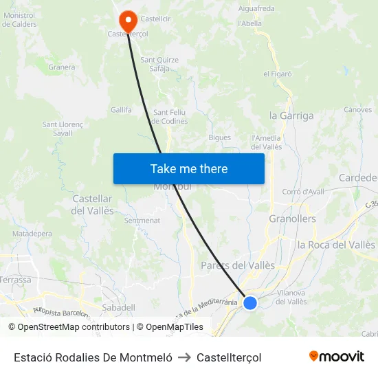 Estació Rodalies De Montmeló to Castellterçol map