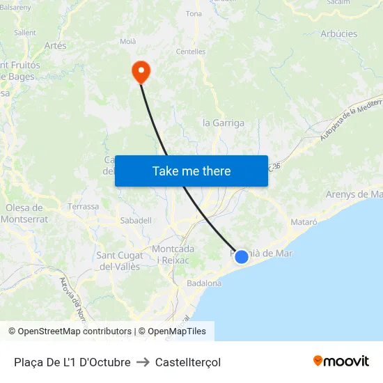 Plaça De L'1 D'Octubre to Castellterçol map