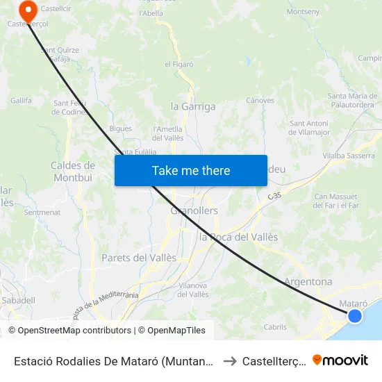 Estació Rodalies De Mataró (Muntanya) to Castellterçol map