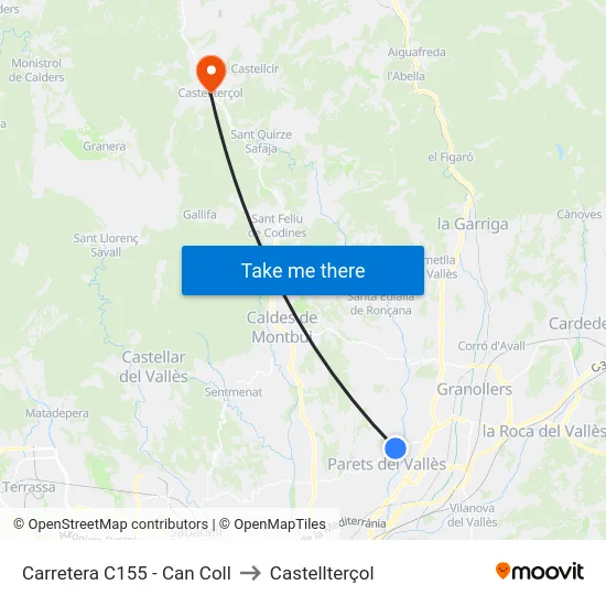 Carretera C155 - Can Coll to Castellterçol map