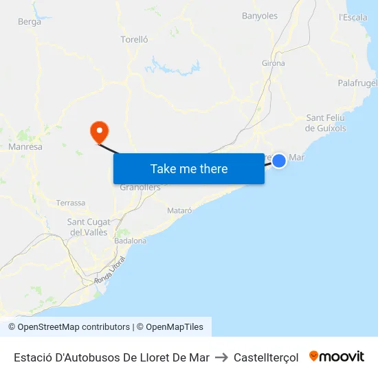Estació D'Autobusos De Lloret De Mar to Castellterçol map