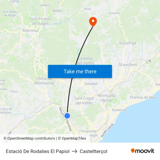 Estació De Rodalies El Papiol to Castellterçol map