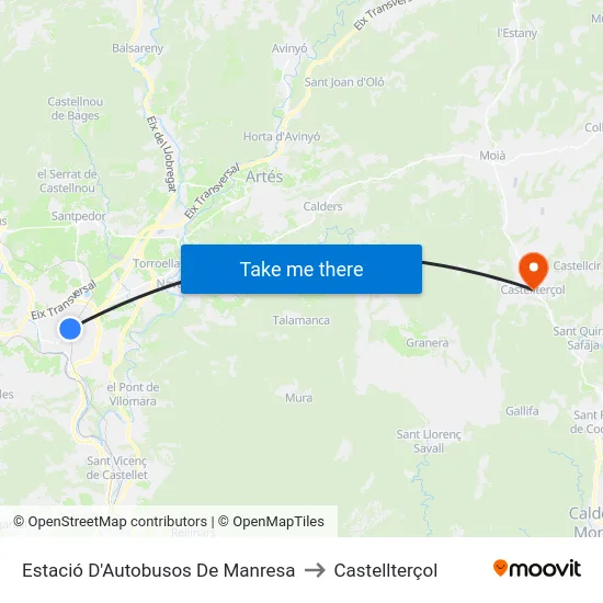 Estació D'Autobusos De Manresa to Castellterçol map