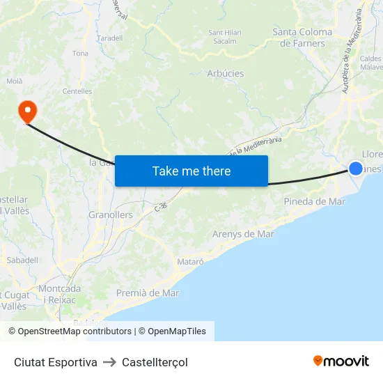 Ciutat Esportiva to Castellterçol map