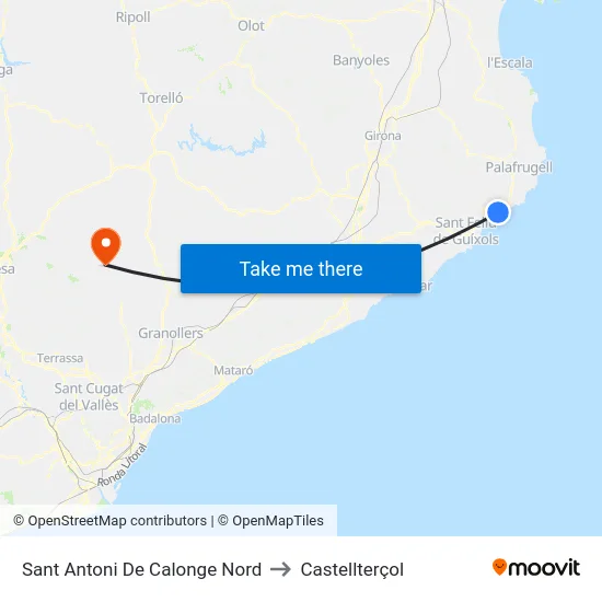 Sant Antoni De Calonge Nord to Castellterçol map