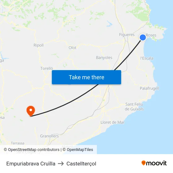 Empuriabrava Cruïlla to Castellterçol map