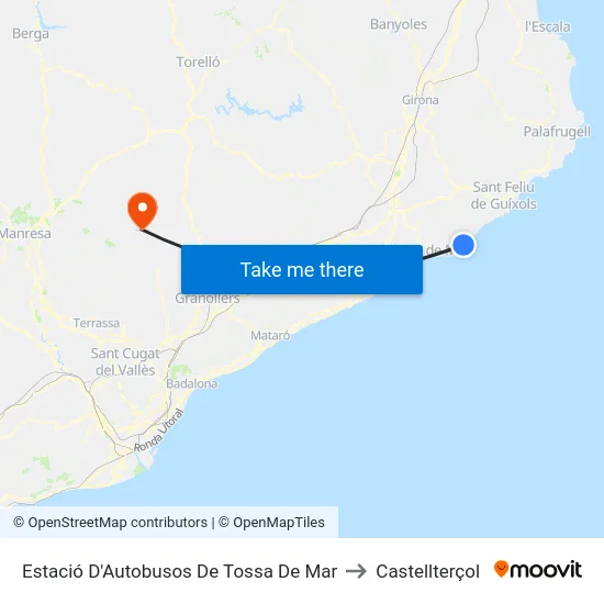 Estació D'Autobusos De Tossa De Mar to Castellterçol map