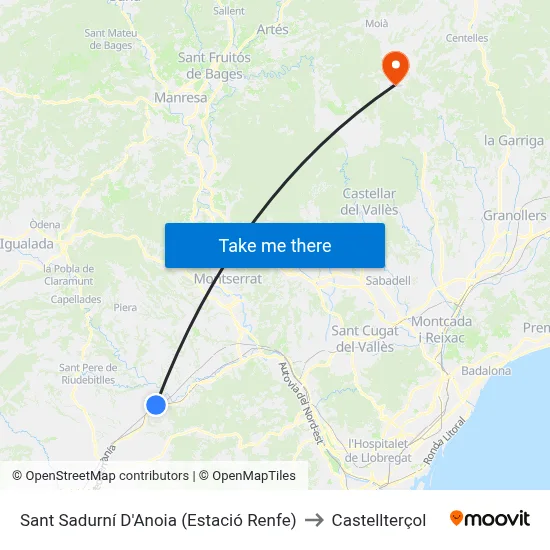 Sant Sadurní D'Anoia (Estació Renfe) to Castellterçol map