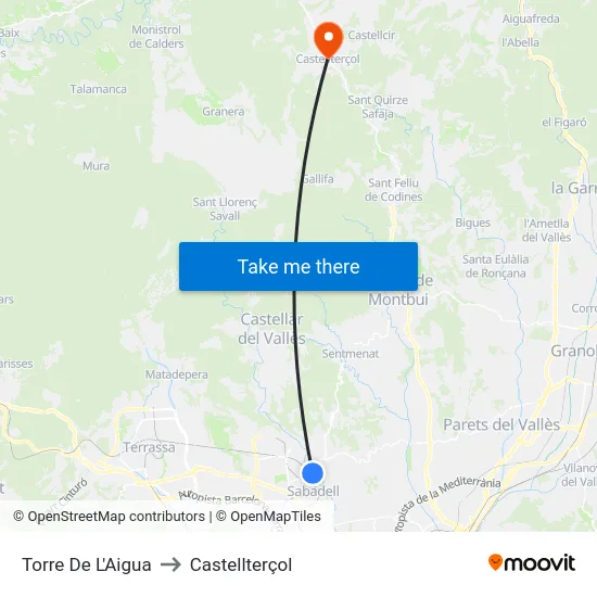 Torre De L'Aigua to Castellterçol map
