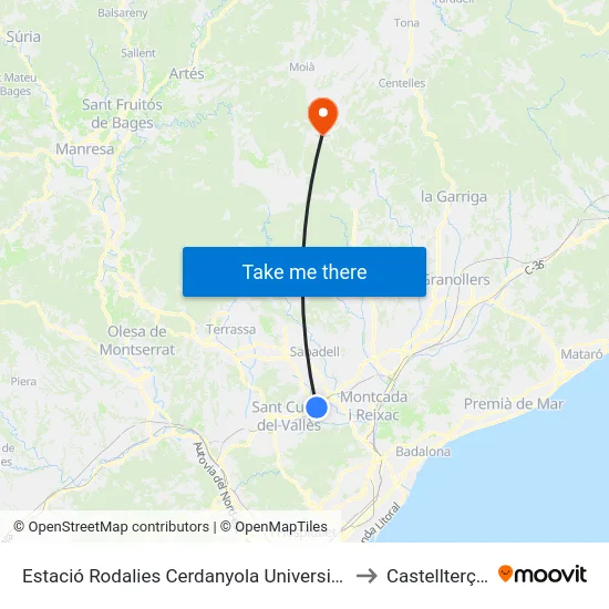 Estació Rodalies Cerdanyola Universitat to Castellterçol map
