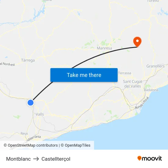 Montblanc to Castellterçol map