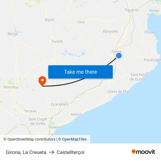 Girona, La Creueta to Castellterçol map
