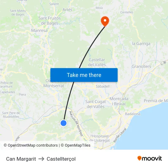 Can Margarit to Castellterçol map