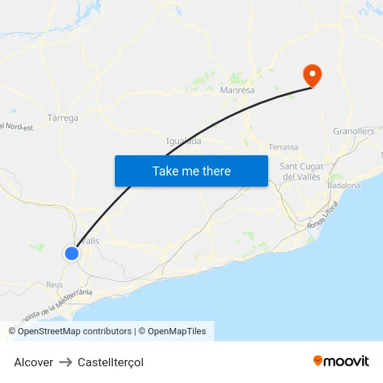 Alcover to Castellterçol map