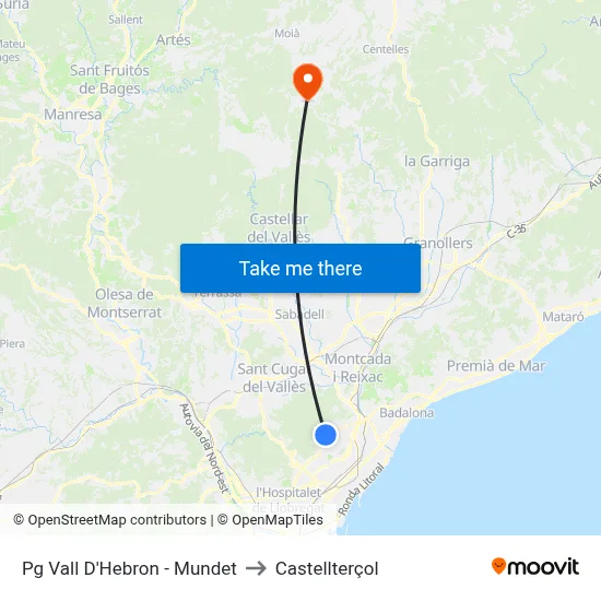 Pg Vall D'Hebron - Mundet to Castellterçol map